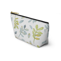 Watercolor Tossed Leaves Accessory Pouch w T-bottom in Aqua